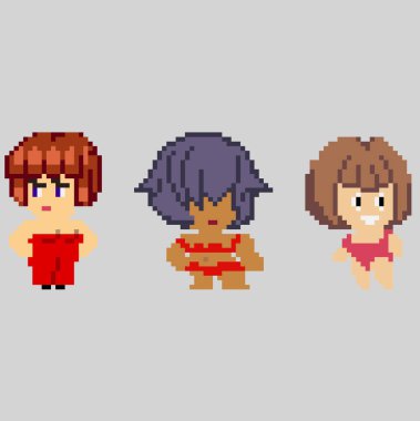 Sanat tarzında piksel karakterlerin kümesi