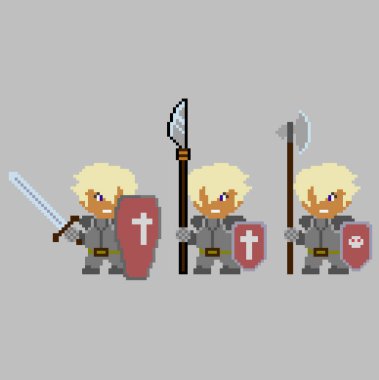 Sanat tarzında piksel karakterlerin kümesi