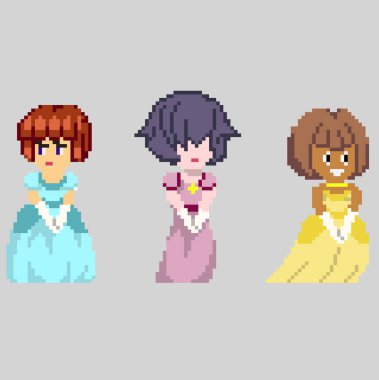 Sanat tarzında piksel karakterlerin kümesi