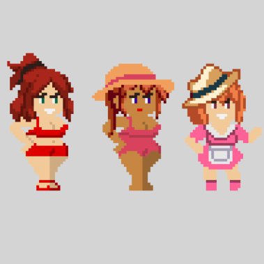 Sanat tarzında piksel karakterlerin kümesi