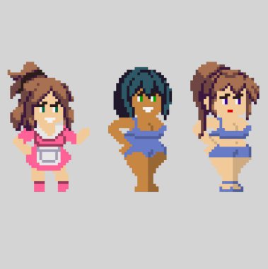 Sanat tarzında piksel karakterlerin kümesi