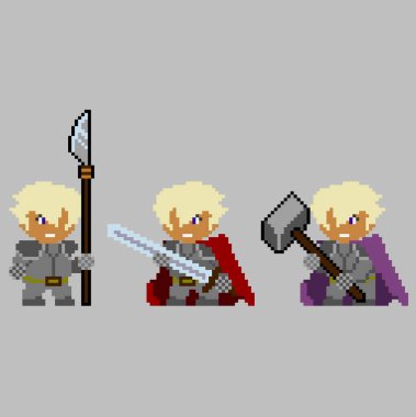 Sanat tarzında piksel karakterlerin kümesi