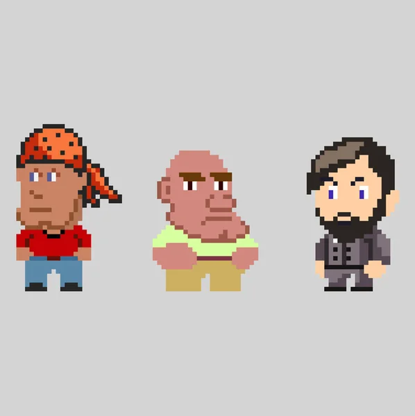 Set of pixel men characters in art style — Stock Vector