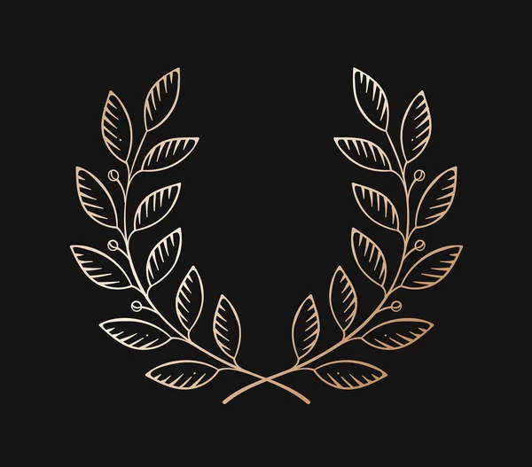 Set of old vintage object in engraving style. Laurel wreath icon isolated on a black background. Hand drawn design and element. Vector Illustration. — Stock Vector