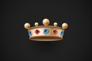 Icon of gold royal crown with red and blue diamond clipart