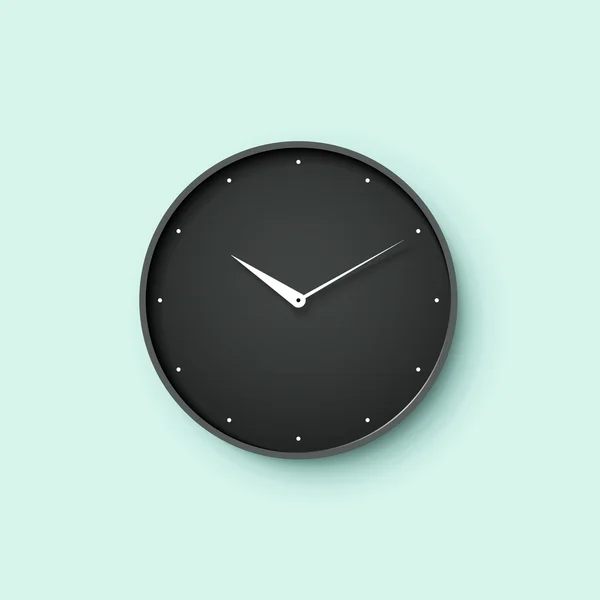 Icono de esfera de reloj negro con sombra sobre fondo de pared de menta — Archivo Imágenes Vectoriales