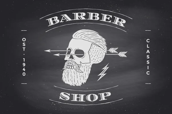 Poster of Barber Shop label on black chalkboard — Stock Vector