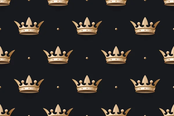 Απρόσκοπτη μοτίβο με βασιλιά χρυσό στέμμα σε σκούρο μαύρο φόντο — Διανυσματικό Αρχείο