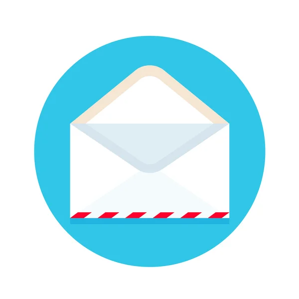 Icono de nuevo sobre de correo abierto. Sobre blanco sobre fondo azul — Vector de stock