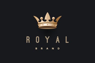 Logo altın taç ve yazıt Royal marka Kral