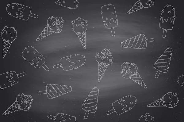 Chlalk 背景の線図でアイスクリームとのシームレスなパターン — ストックベクタ