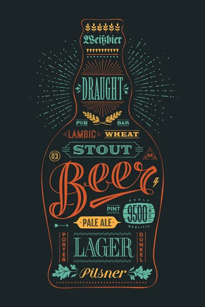 Póster botella de cerveza con letras dibujadas a mano — Archivo Imágenes Vectoriales