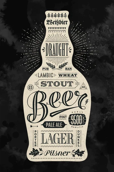 Póster botella de cerveza con letras dibujadas a mano — Archivo Imágenes Vectoriales