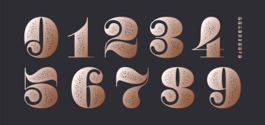 Numara yazı tipi. Klasik Fransız didot veya çağdaş geometrik tasarım ve dokuya sahip didone tarzı numaraların yazı tipi. Dergi için klasik ve eski moda tipografi. Vektör İllüstrasyonu