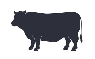 Cow or bull silhouette. Black and white isolated cow or bull silhouette. Vintage retro print for meat business, meat shop, restaurant menu. Logo, sign cow or bull for butchery. Vector Illustration clipart
