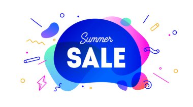Satış, konuşma balonu. Pankart, poster, yaz indirimli konuşma balonu. Geometrik stil, afiş için mesaj satışı, poster. Patlama tasarımı, konuşma balonu. Vektör İllüstrasyonu