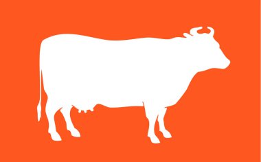 İnek silueti. İzole edilmiş inek silueti. Et işi, et dükkanı, restoran menüsü için eski model inek silueti. Logo, kasaplık için imza şablonu. Vektör İllüstrasyonu