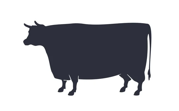 Silueta Vaca Toro Silueta Vaca Toro Aislada Blanco Negro Vintage — Vector de stock