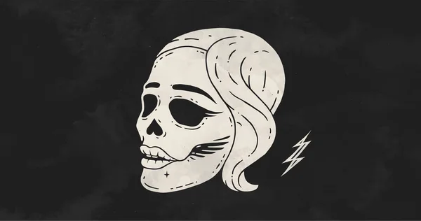 Chica Del Cráneo Cartel Una Mujer Cráneo Vintage Etiqueta Hipster — Vector de stock