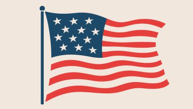 Amerikan bayrağı ve ABD sembolü. Yıldız ve çizgili Birleşik Devletler bayrağı. ABD bayramları için vatansever Amerikan bayrağı. Amerika Birleşik Devletleri ulusal ABD sembolü. Vektör İllüstrasyonu