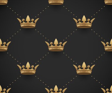 King ile Seamless altın modeli koyu siyah bir arka plan üzerinde kron. Vektör çizim.
