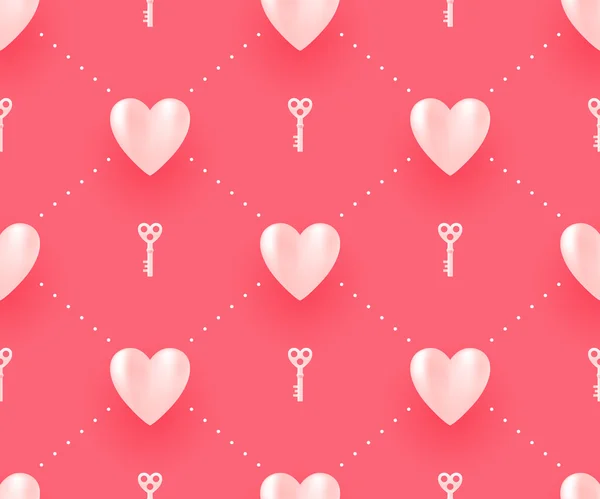 Wzór z białych serc i klucze na czerwonym tle na Walentynki. Ilustracja wektorowa. — Wektor stockowy
