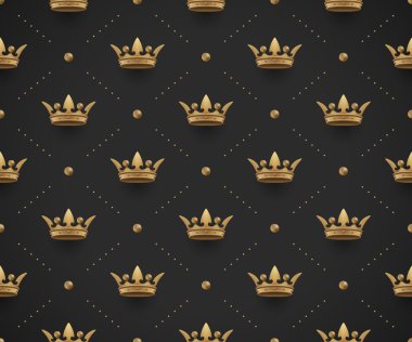 King ile Seamless altın modeli koyu siyah bir arka plan üzerinde kron. Vektör çizim.