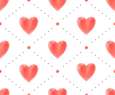 Sevgililer günü için beyaz zemin üzerine kırmızı kalpler ile Seamless modeli. Vektör çizim.