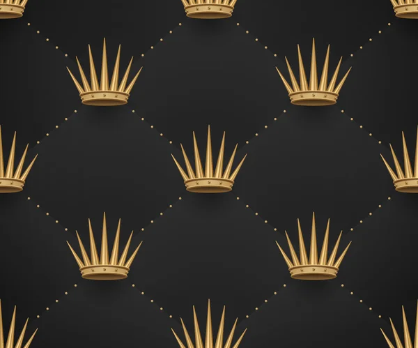 无缝的金色图案与国王加冕深黑色背景上。矢量图. — 图库矢量图片