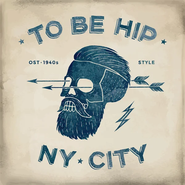 Vintage kafatası hipster etiket poster. Retro eski okul seti. Vektör çizim ile tipografik t-shirt baskı için.