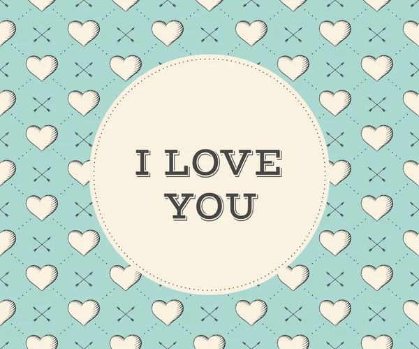 Message I Love You en cercle sur un motif sans couture avec coeur et flèches en gravure vintage pour la Saint-Valentin. Tiré à la main. Illustration vectorielle . — Image vectorielle