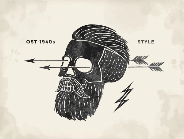 Cartel de etiqueta hipster de cráneo vintage. Set retro de la vieja escuela para estampado de camiseta. Ilustración vectorial . — Archivo Imágenes Vectoriales