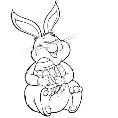 Sevimli tavşan tutarak gülüyor boyalı Paskalya yortusu yumurta