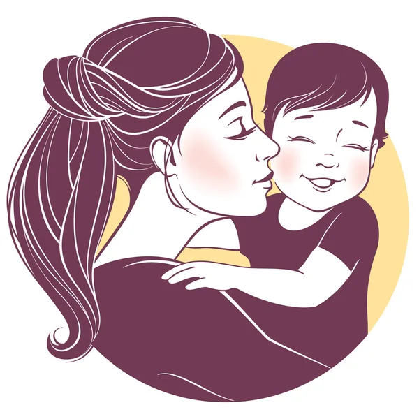 嫩的拥抱的母亲和她的孩子 — 图库矢量图片