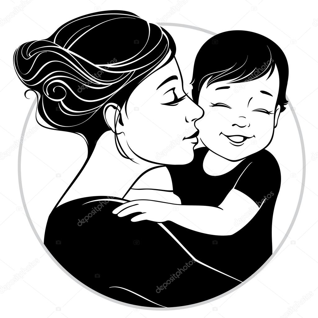 Vector illustration. Tender hugs of mother and her child.