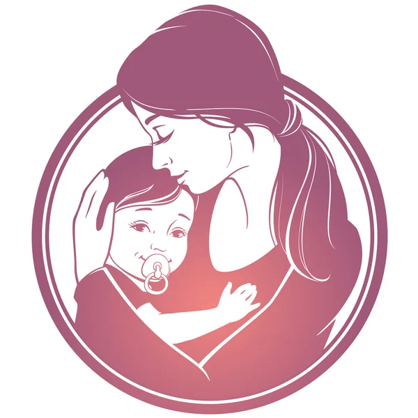 Abrazos tiernos de la madre y su hijo — Vector de stock