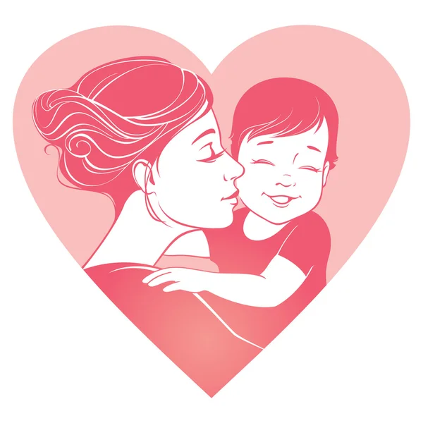 Inschrijving knuffels van moeder en haar kind — Stockvector