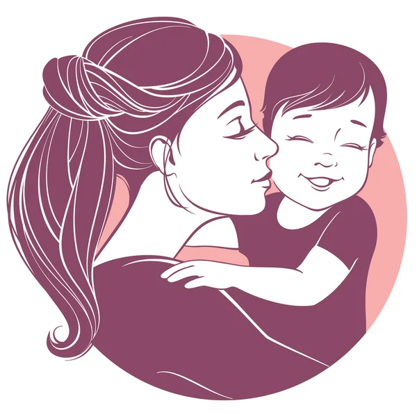 Zärtliche Umarmungen von Mutter und Kind — Stockvektor