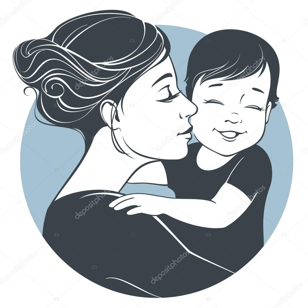 Vector illustration. Tender hugs of mother and her child.
