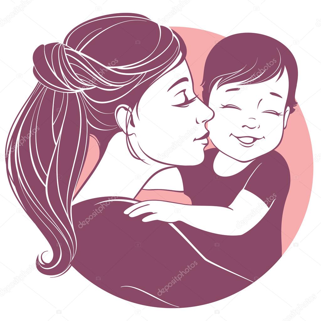 Vector illustration. Tender hugs of mother and her child.