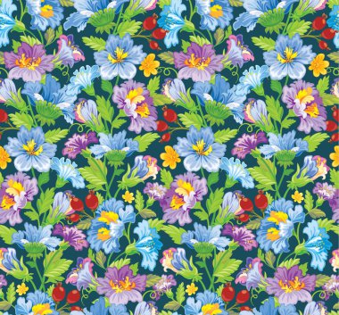 Mavi ve mor tonları sorunsuz çiçek deseni