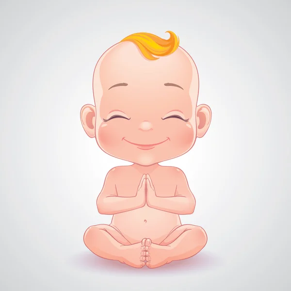 Precioso bebé sonriente se sienta en pose de yoga — Vector de stock