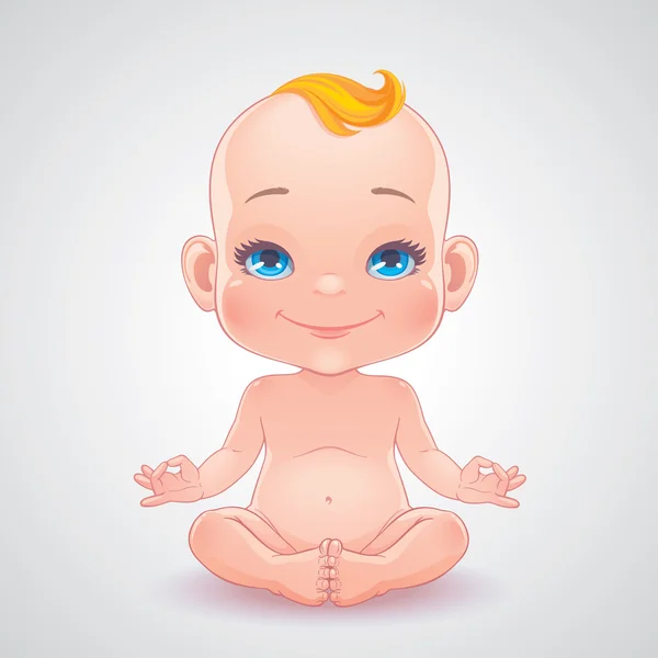 Mooie lachende baby zit in yoga pose — Stockvector