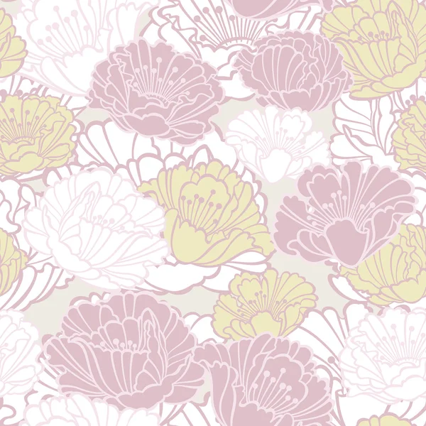 Seamless floral pattern with poppies in pastel shades — Stock Vector