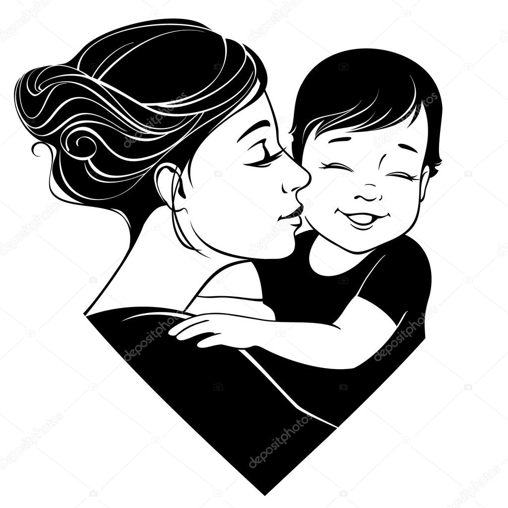 Vector illustration. Tender hugs of mother and her child.