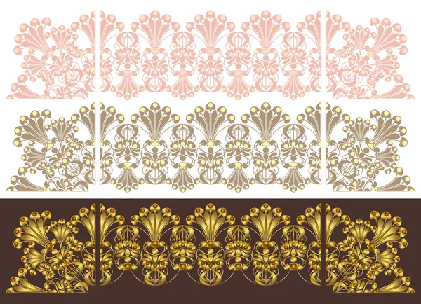 Set of seamless lacy borders with corner design — Stock Vector