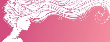Beautiful silhouette of long hair woman on pink background clipart