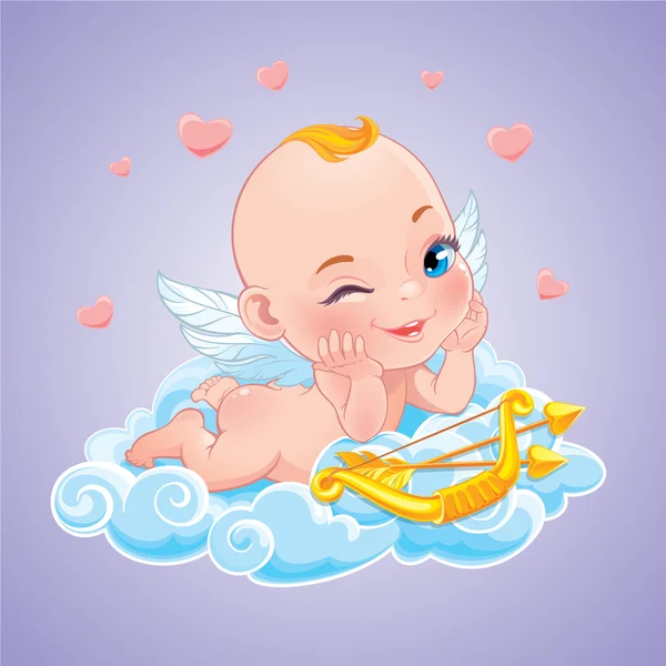 Precioso Cupido con arco — Vector de stock