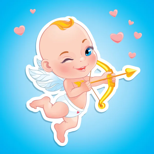 Precioso Cupido con arco — Vector de stock