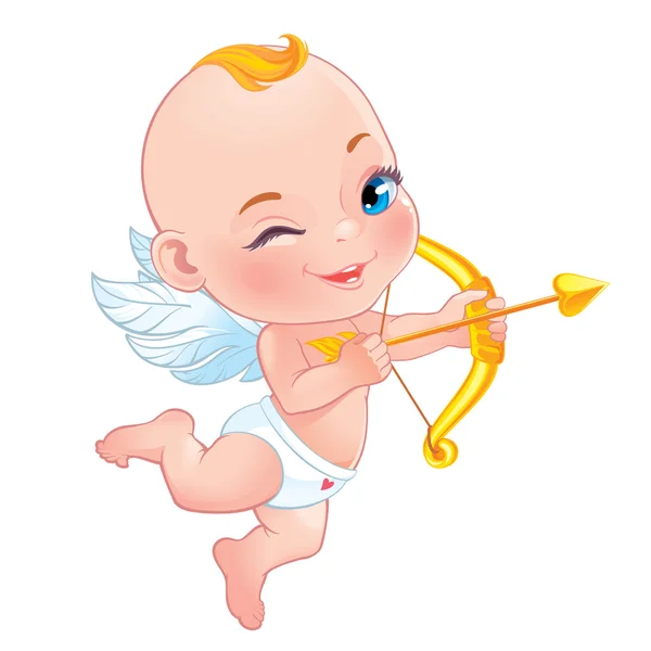 Bebé Cupido disparando un arco — Vector de stock